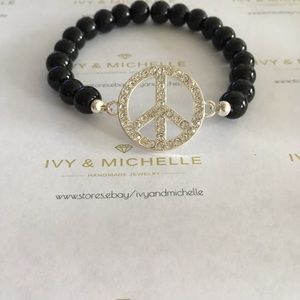 peace Silver Tone Link Beaded Bracelet